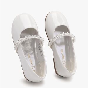 Mary Jane Slip On Ballerina Flat White Pearls & Rhinestones Size 9 Toddler Girl